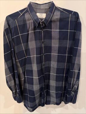 Stile Navy Plaid Long-Sleeve Button-Down Shirt Men's L